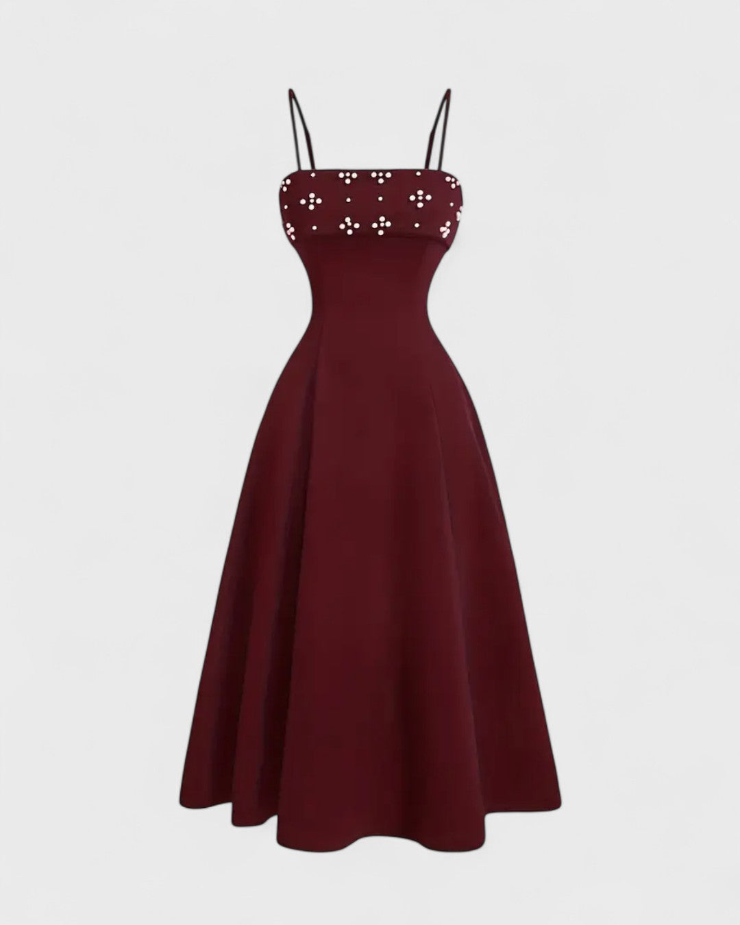 Victoire | Robe midi à perles fines et bretelles croisées