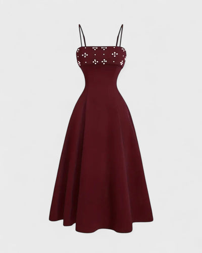 Victoire | Robe midi à perles fines et bretelles croisées