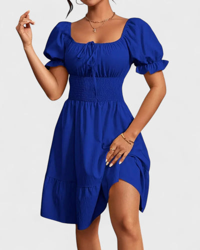 Violette | Robe d'été unie à manches bouffantes et ourlet volanté