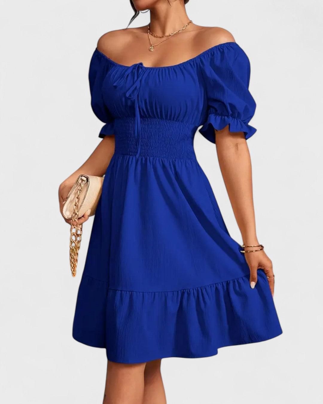 Violette | Robe d'été unie à manches bouffantes et ourlet volanté