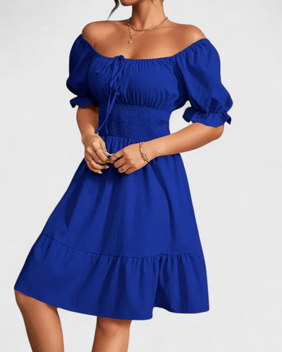 Violette | Robe d'été unie à manches bouffantes et ourlet volanté