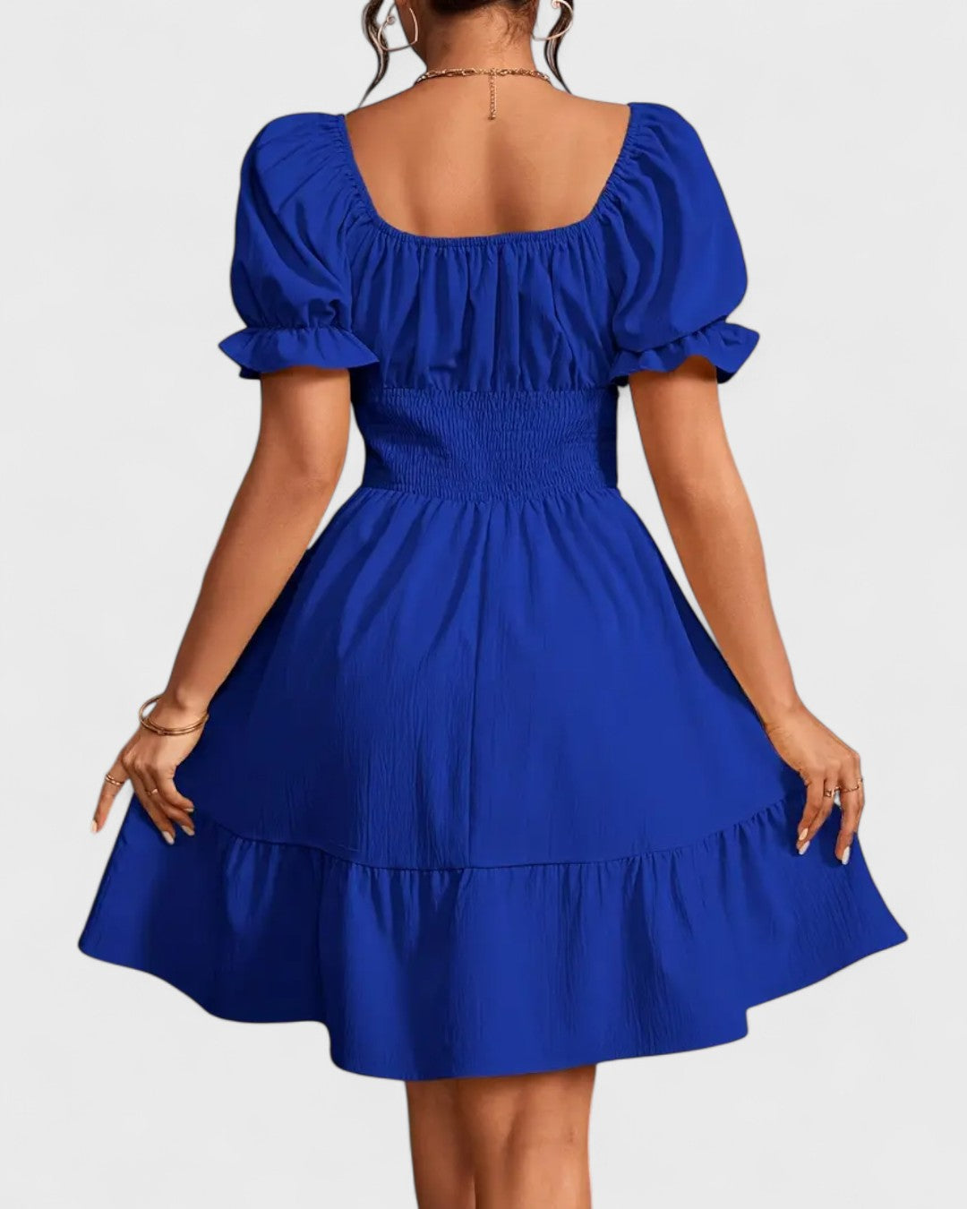 Violette | Robe d'été unie à manches bouffantes et ourlet volanté