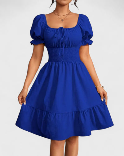 Violette | Robe d'été unie à manches bouffantes et ourlet volanté