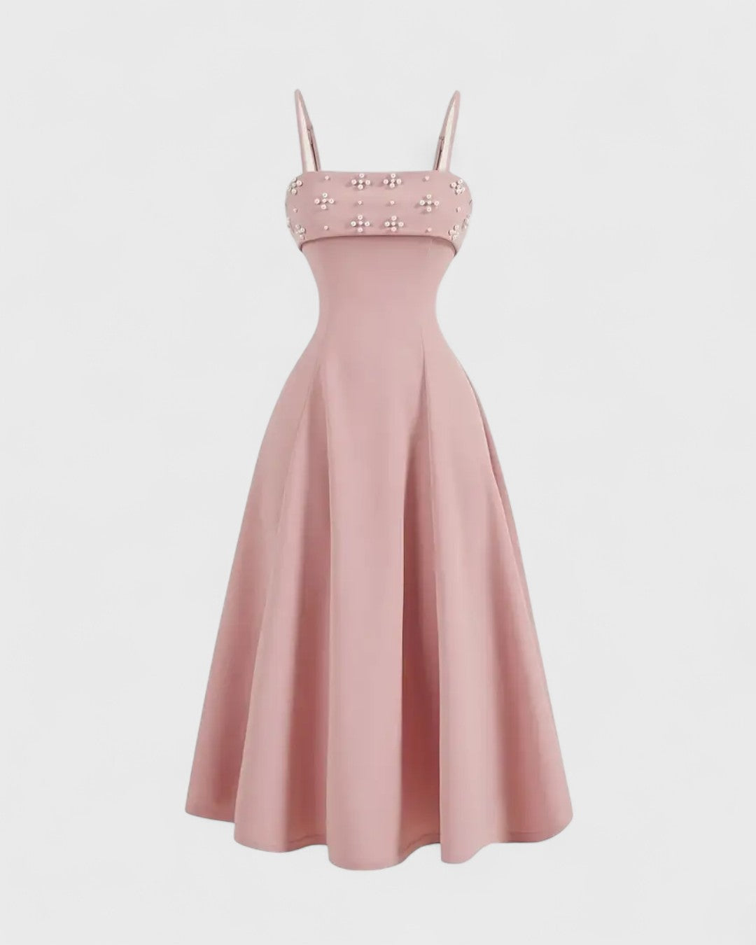 Victoire | Robe midi à perles fines et bretelles croisées