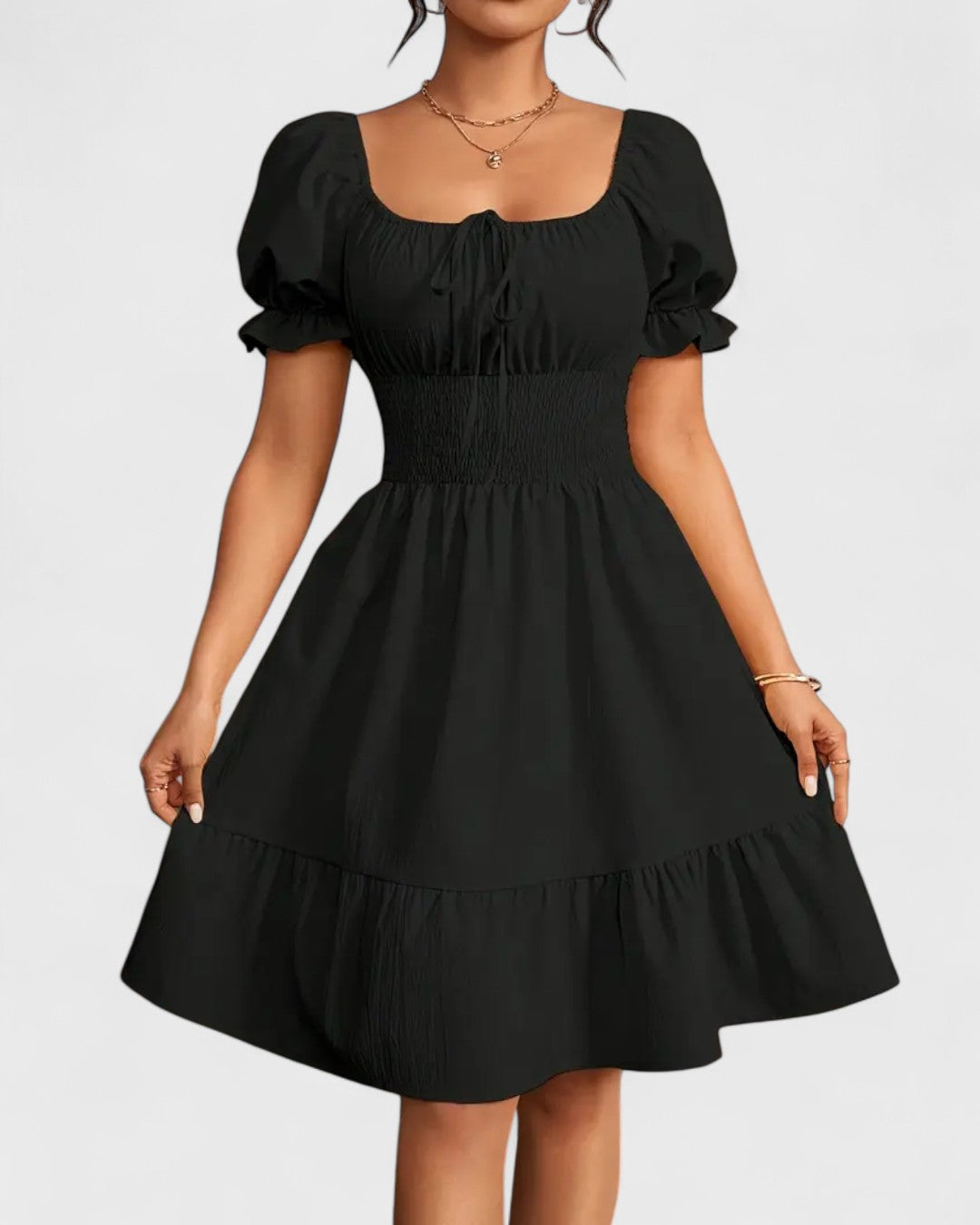 Violette | Robe d'été unie à manches bouffantes et ourlet volanté