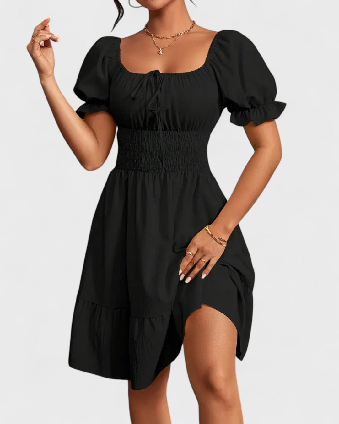 Violette | Robe d'été unie à manches bouffantes et ourlet volanté