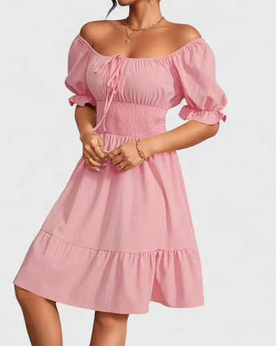 Violette | Robe d'été unie à manches bouffantes et ourlet volanté