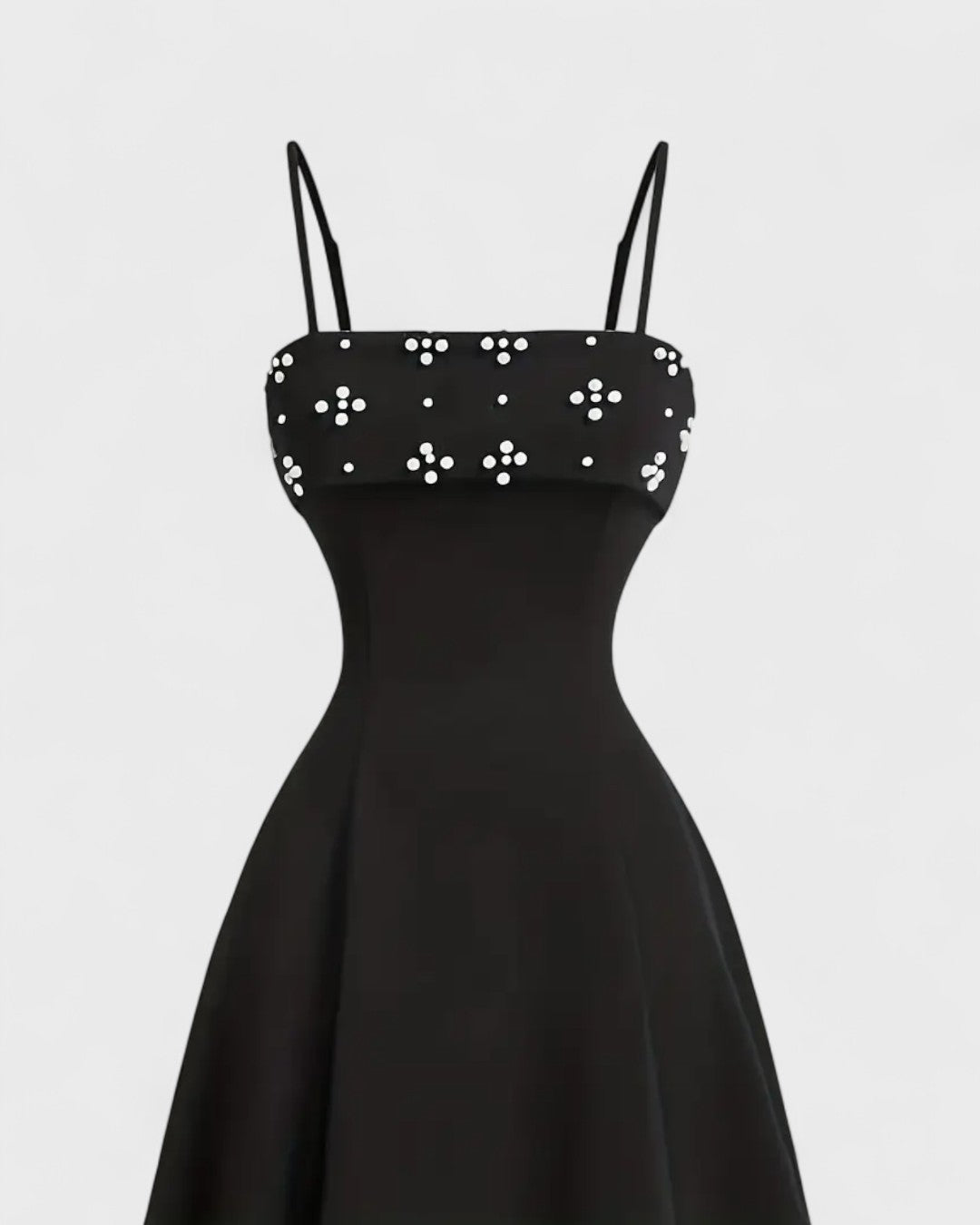 Victoire | Robe midi à perles fines et bretelles croisées