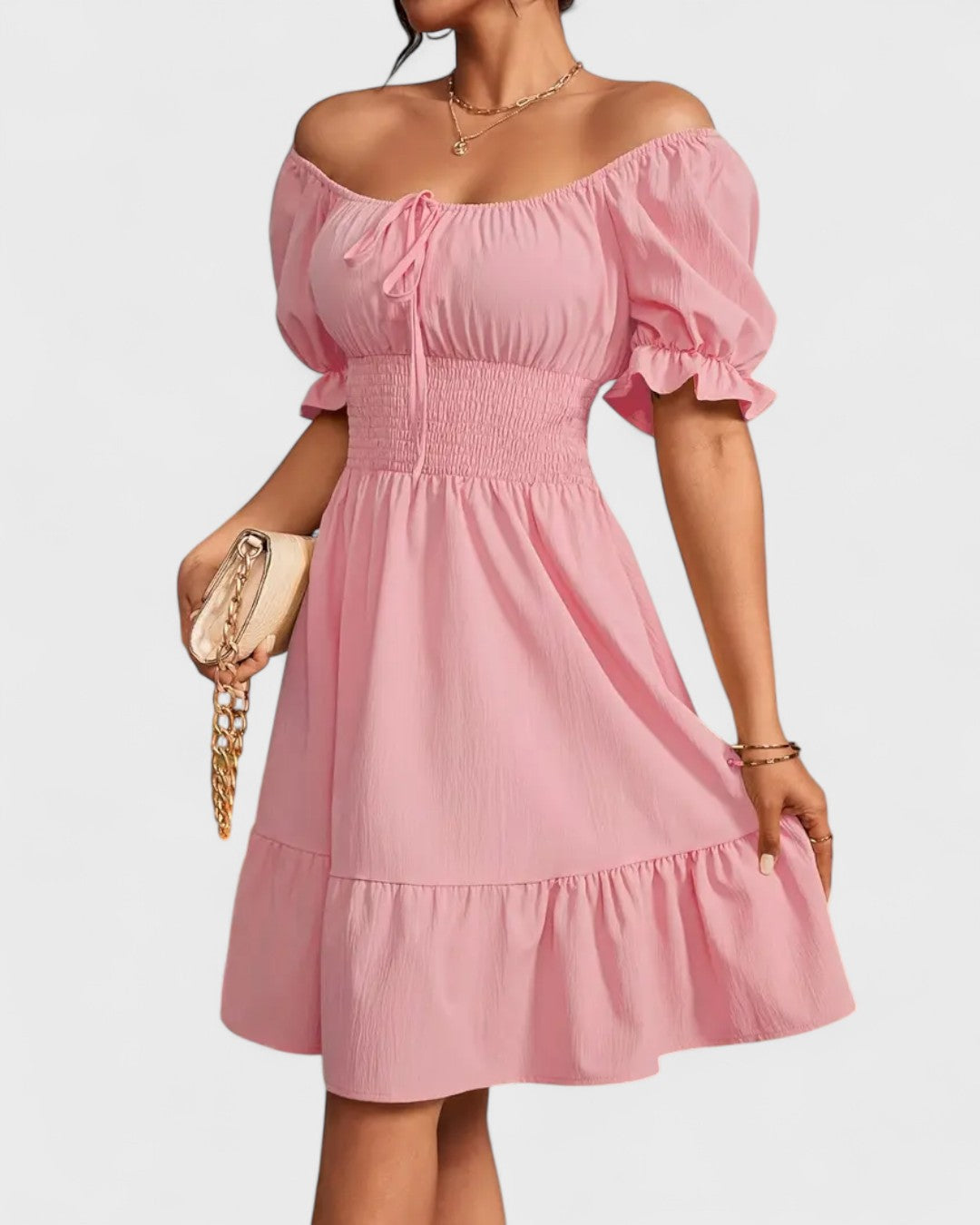 Violette | Robe d'été unie à manches bouffantes et ourlet volanté