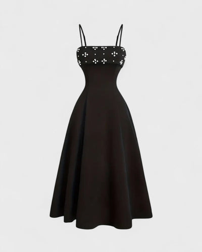 Victoire | Robe midi à perles fines et bretelles croisées