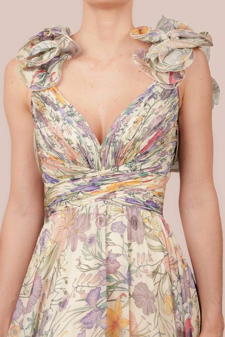 Vivienne | V-Cou Mousseline Maxi Robe Avec Florale Impression